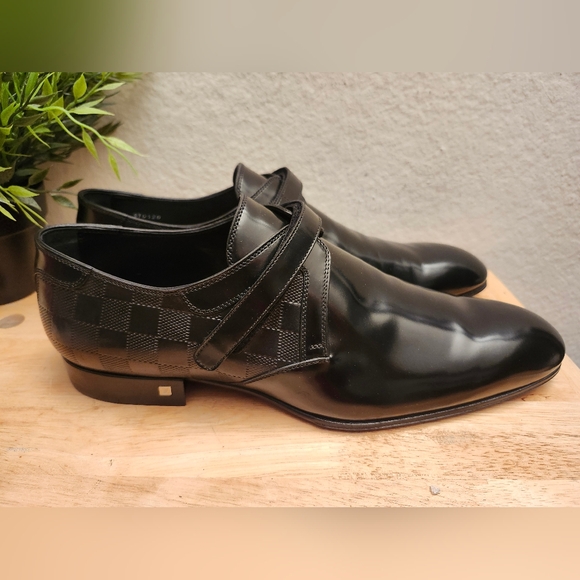 Louis Vuitton Mens Black Delaware Buckle In Damier Embossed Leather Size10 Shoes - Picture 9 of 13